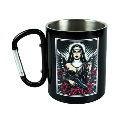 Кружка сталева з карабіном 300 мл Серія №47 з принтом чорна