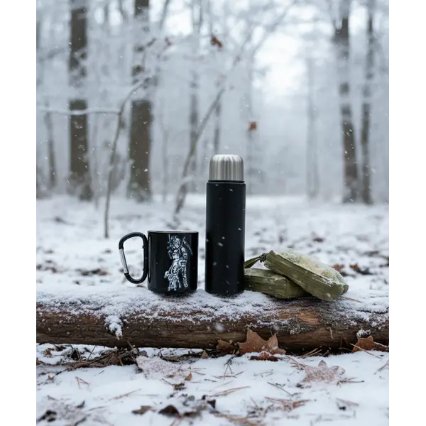 Кружка сталева з карабіном 300 мл Серія №20 з принтом чорна