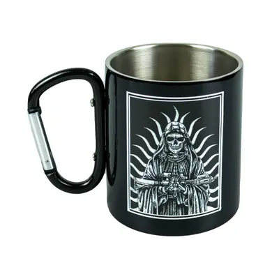 Кружка сталева з карабіном 300 мл Серія №9 з принтом чорна