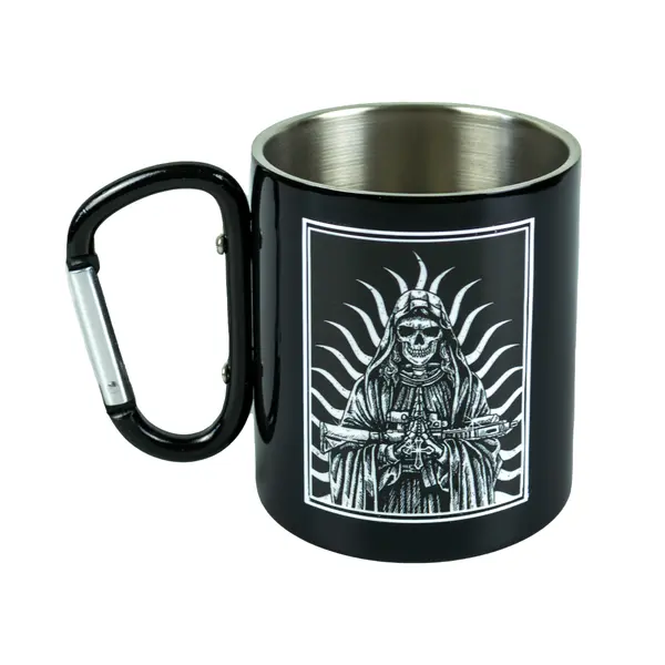 Кружка сталева з карабіном 300 мл Серія №9 з принтом чорна