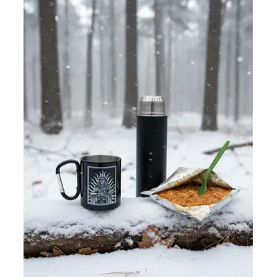 Кружка сталева з карабіном 300 мл Серія №9 з принтом чорна