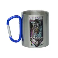 Кружка сталева з карабіном сублімація з принтом чорна