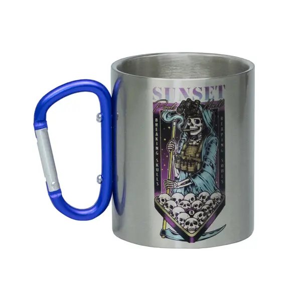 Кружка сталева з карабіном сублімація з принтом чорна