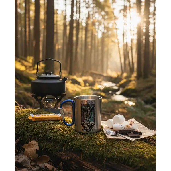 Кружка сталева з карабіном сублімація з принтом чорна