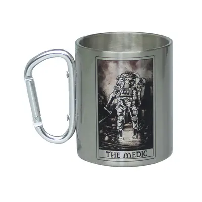 Кружка металева зі срібним карабіном сублімація з принтом чорна