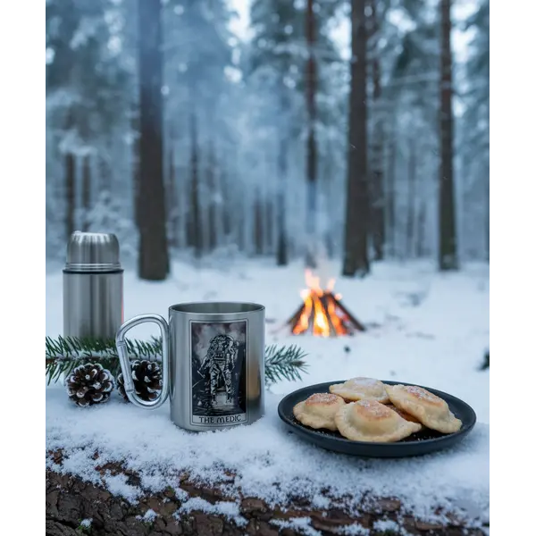 Кружка металева зі срібним карабіном сублімація з принтом чорна