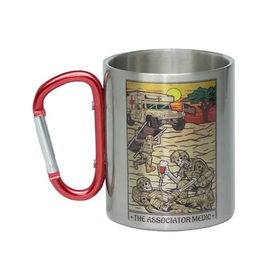 Кружка металева з червоним карабіном сублімація з принтом чорна