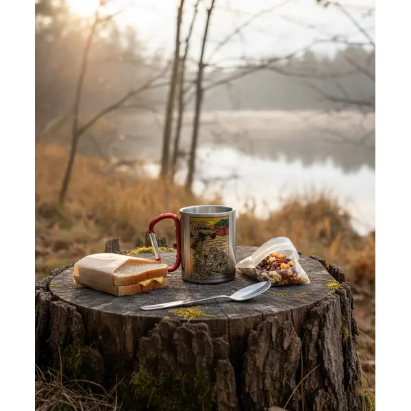 Кружка металева з червоним карабіном сублімація з принтом чорна