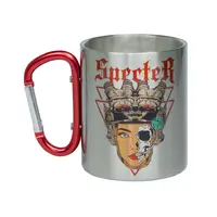 Кружка металева з червоним карабіном сублімація з принтом чорна