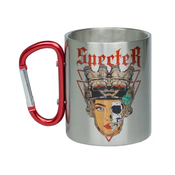 Кружка металева з червоним карабіном сублімація з принтом чорна