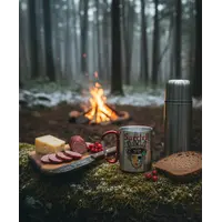 Кружка металева з червоним карабіном сублімація з принтом чорна