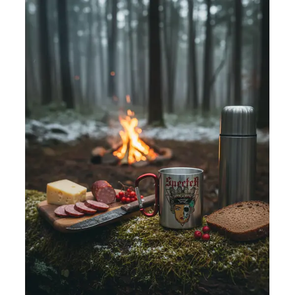 Кружка металева з червоним карабіном сублімація з принтом чорна