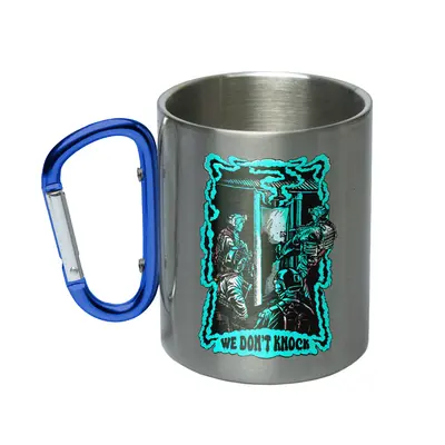 Кружка сталева з карабіном сублімація з принтом чорна