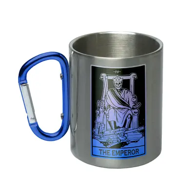 Кружка сталева з карабіном сублімація з принтом чорна