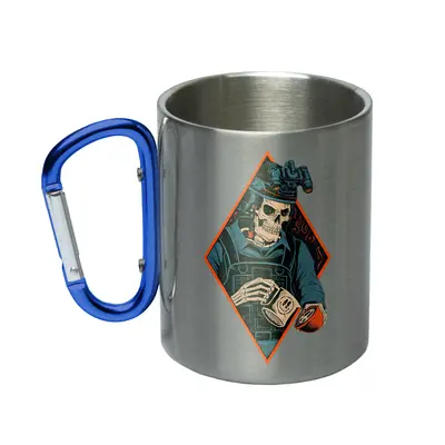 Кружка сталева з карабіном сублімація з принтом чорна