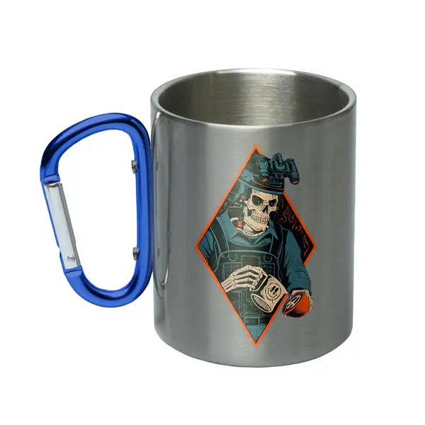 Кружка сталева з карабіном сублімація з принтом чорна