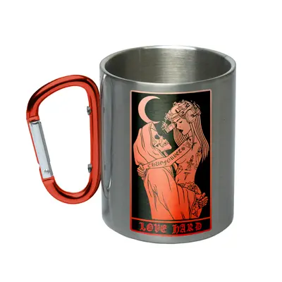 Кружка металева з червоним карабіном сублімація з принтом чорна