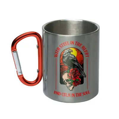 Кружка металева з червоним карабіном сублімація з принтом чорна