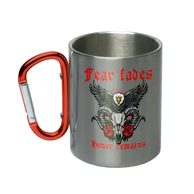 Кружка металева з червоним карабіном сублімація з принтом чорна