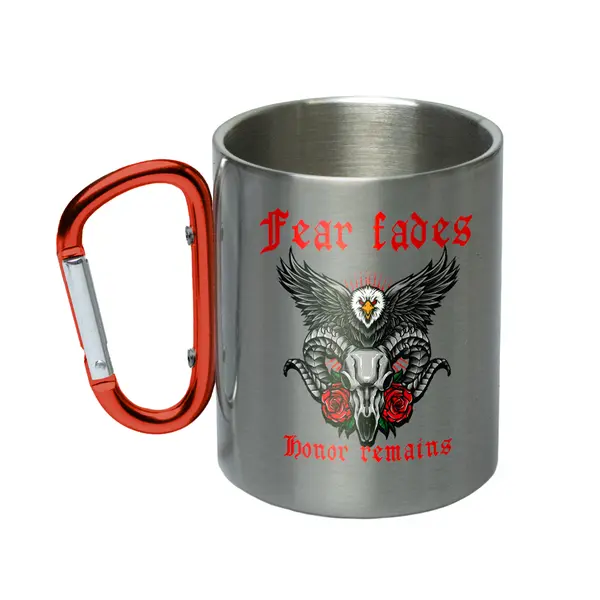 Кружка металева з червоним карабіном сублімація з принтом чорна