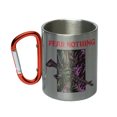 Кружка металева з червоним карабіном сублімація з принтом чорна