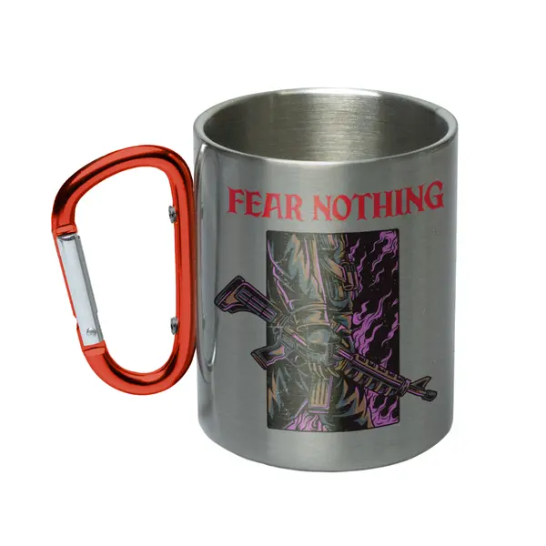 Кружка металева з червоним карабіном сублімація з принтом чорна