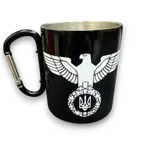 Кружка сталева з карабіном 300 мл Серія №58 з принтом чорна