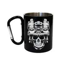 Кружка сталева з карабіном 300 мл Серія №68 з принтом чорна