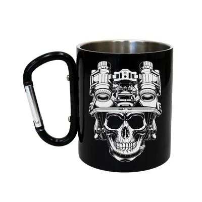 Кружка сталева з карабіном 300 мл Серія №68 з принтом чорна