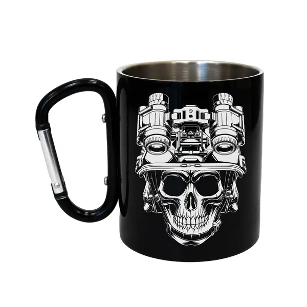 Кружка сталева з карабіном 300 мл Серія №68 з принтом чорна