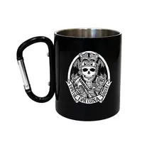 Кружка стальная с карабином 300 мл Серия №2 с принтом черная