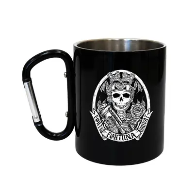 Кружка сталева з карабіном 300 мл Серія №2 з принтом чорна