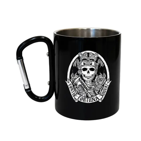 Кружка сталева з карабіном 300 мл Серія №2 з принтом чорна