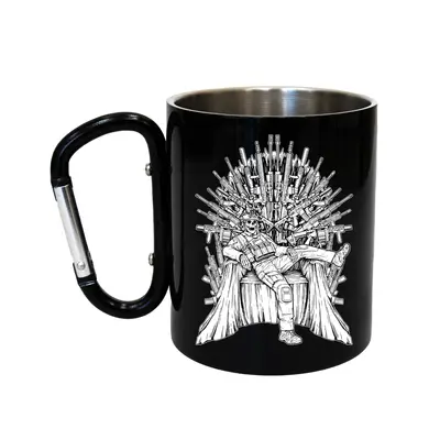 Кружка сталева з карабіном 300 мл Серія №7 з принтом чорна