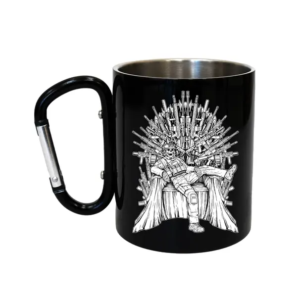 Кружка сталева з карабіном 300 мл Серія №7 з принтом чорна