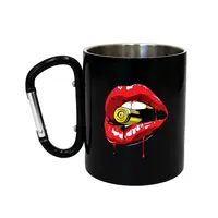 Кружка сталева з карабіном 300 мл Серія №27 з принтом чорна