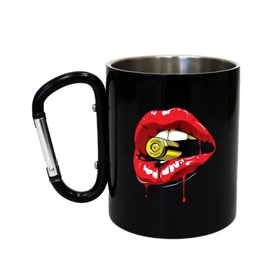 Кружка сталева з карабіном 300 мл Серія №27 з принтом чорна