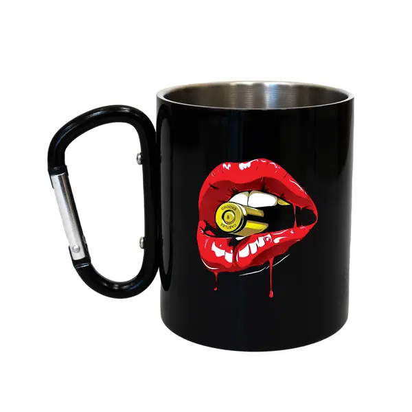 Кружка сталева з карабіном 300 мл Серія №27 з принтом чорна