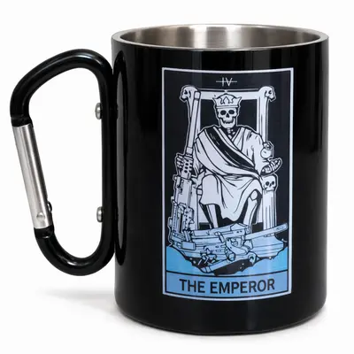 Кружка сталева з карабіном 300 мл Серія №157 з принтом чорна