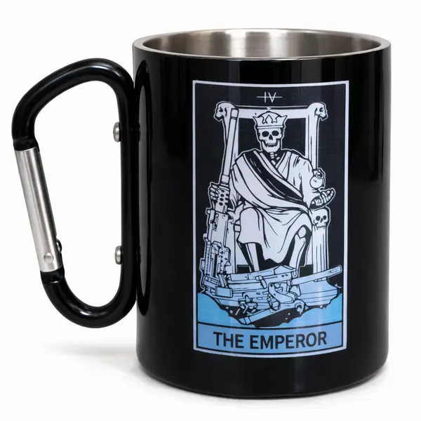 Кружка сталева з карабіном 300 мл Серія №157 з принтом чорна