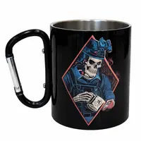 Кружка сталева з карабіном 300 мл Серія №158 з принтом чорна