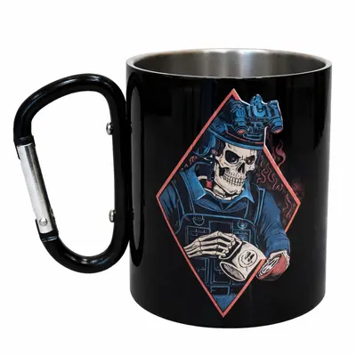 Кружка сталева з карабіном 300 мл Серія №158 з принтом чорна