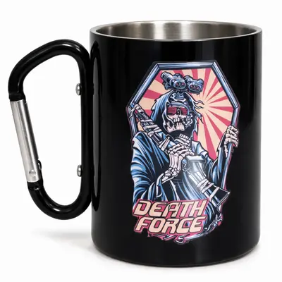 Кружка сталева з карабіном 300 мл Серія №149 з принтом чорна