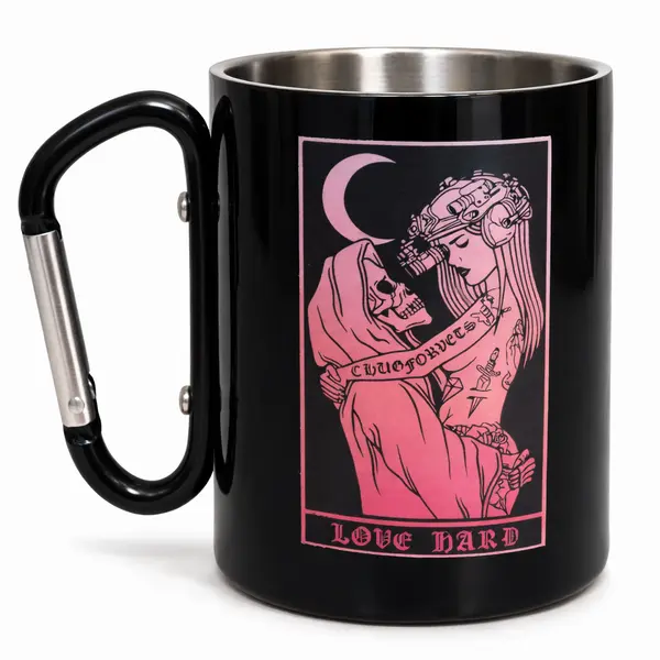 Кружка сталева з карабіном 300 мл Серія №156 з принтом чорна