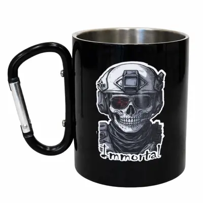 Кружка сталева з карабіном 300 мл Серія №140 з принтом чорна