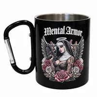 Кружка сталева з карабіном 300 мл Серія №132 з принтом чорна