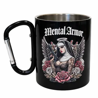 Кружка сталева з карабіном 300 мл Серія №132 з принтом чорна