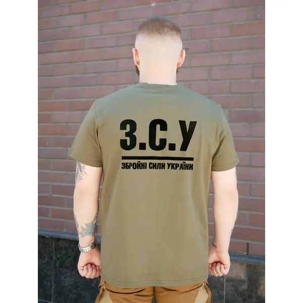 Футболка с принтом Х вам, а не Украину и ВСУ на спине кулир хаки XXL