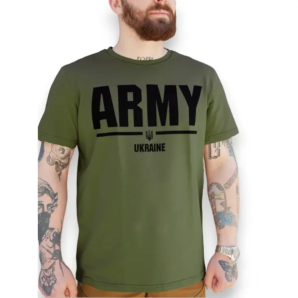 Футболка с принтом ARMY и надписью на спине кулир хаки XL