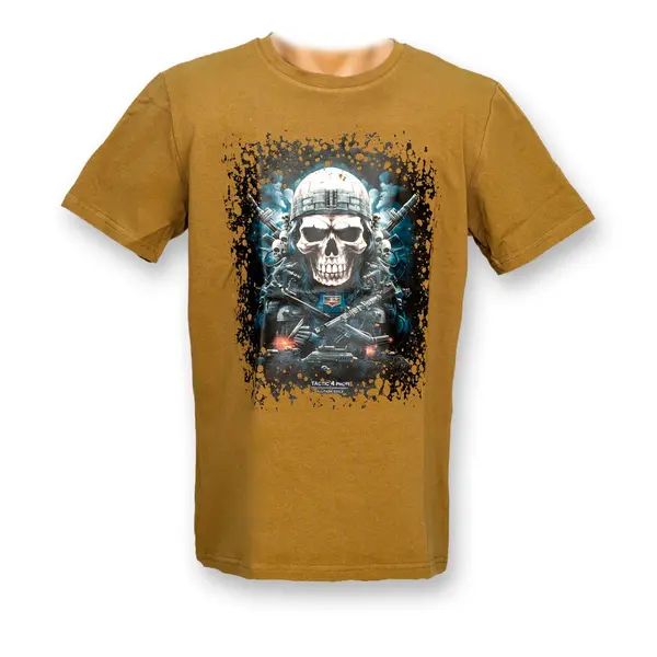 Футболка з принтом Військовий череп, блакитний кулір койот L (48)